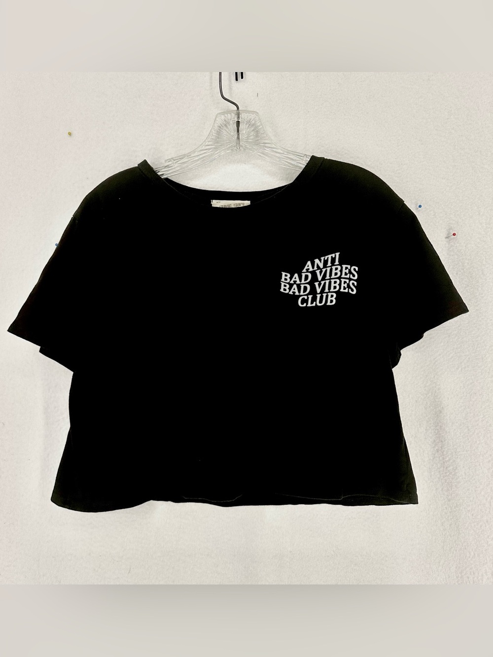 French Pastry Crop Top Women’s M Black Anti Bad Vibes Graphic T-Shirt